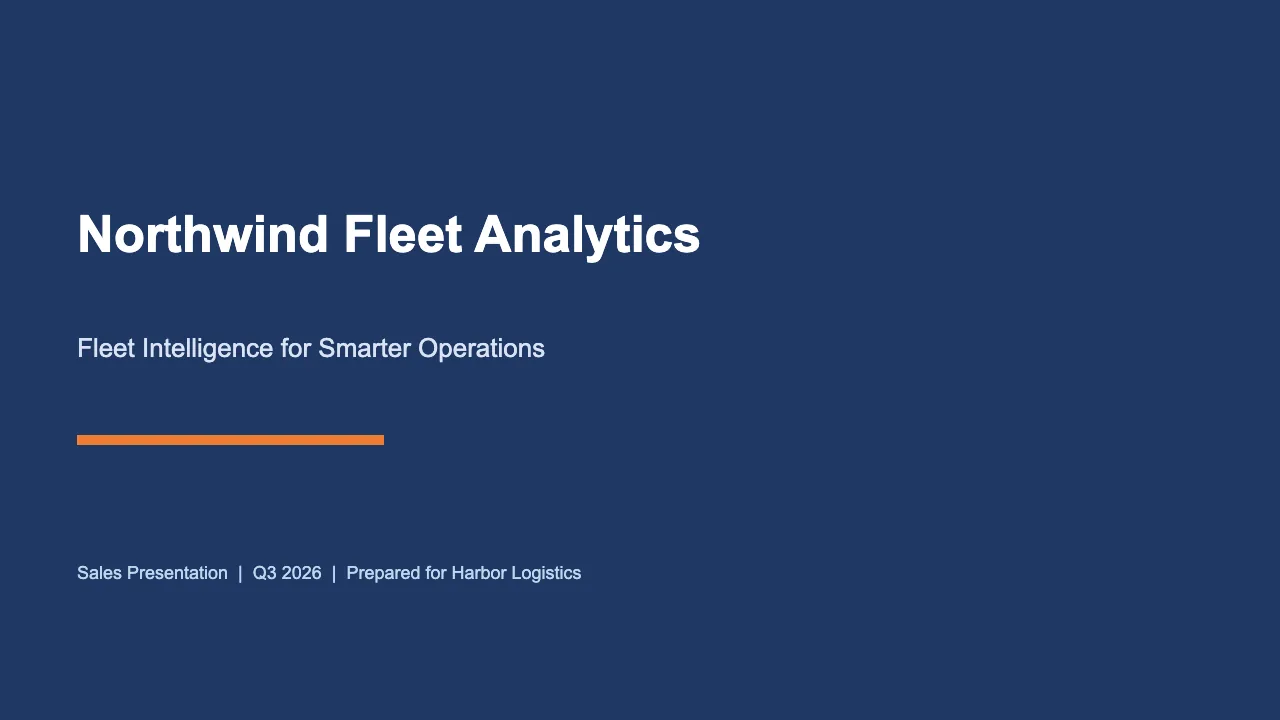 Before: Title slide: the same company name and tagline, in the brand pulled from the website instead of a navy rectangle.
